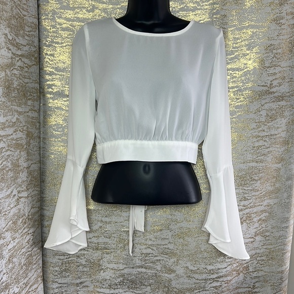 Ambiance White Open Back Tie Up Crop Long Sleeve Top Size S - Picture 3 of 13